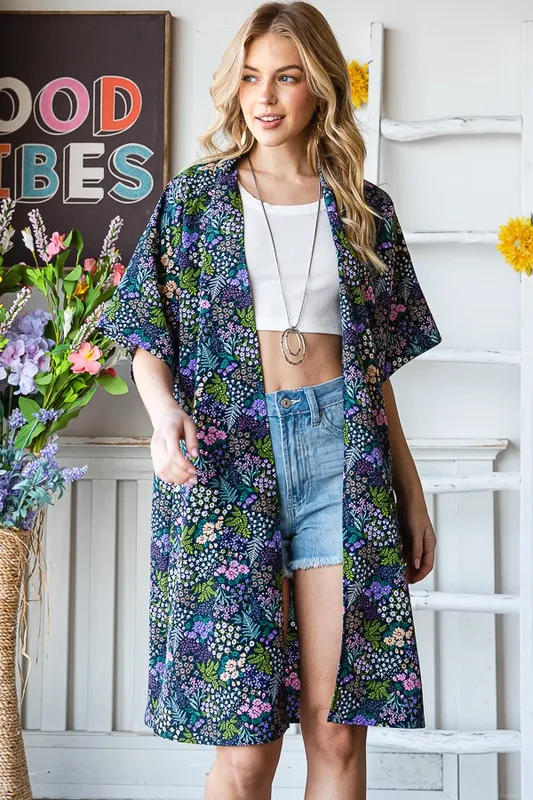 Full Size Half Sleeve Floral Open Cardigan Plus Size, image 14