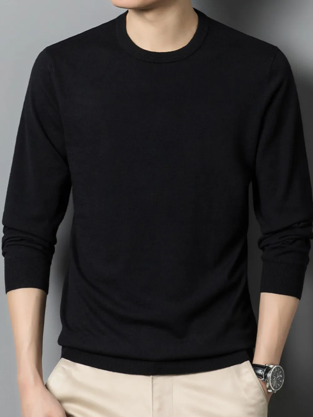 Men's Plus Size Round Neck Long Sleeve Sweater