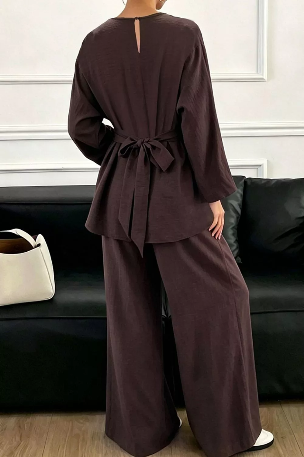 Metal Chain Waist Detail Top and Pants Set, image 9