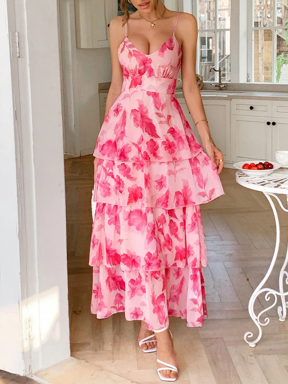 Floral Print Layered Maxi Cami Dress, image 3