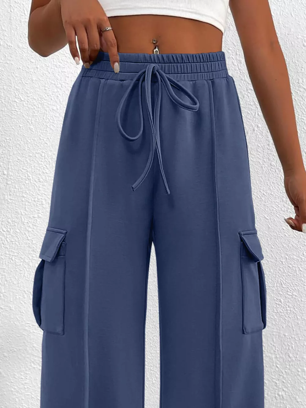 Casual High Waist Cargo Pants with Drawstring, image 15