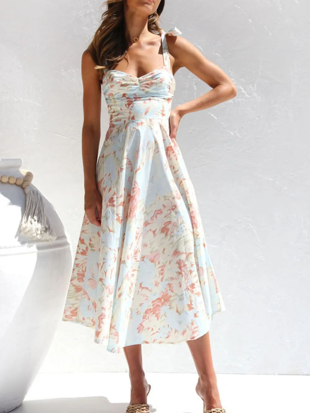Tie-Shoulder Sweetheart Neck Summer Dress, image 9