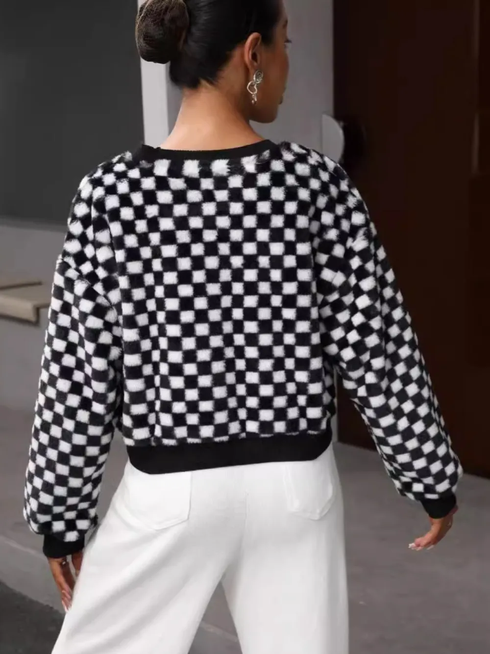 Plaid Round Neck Long Sleeve Sweatshirt, image 2
