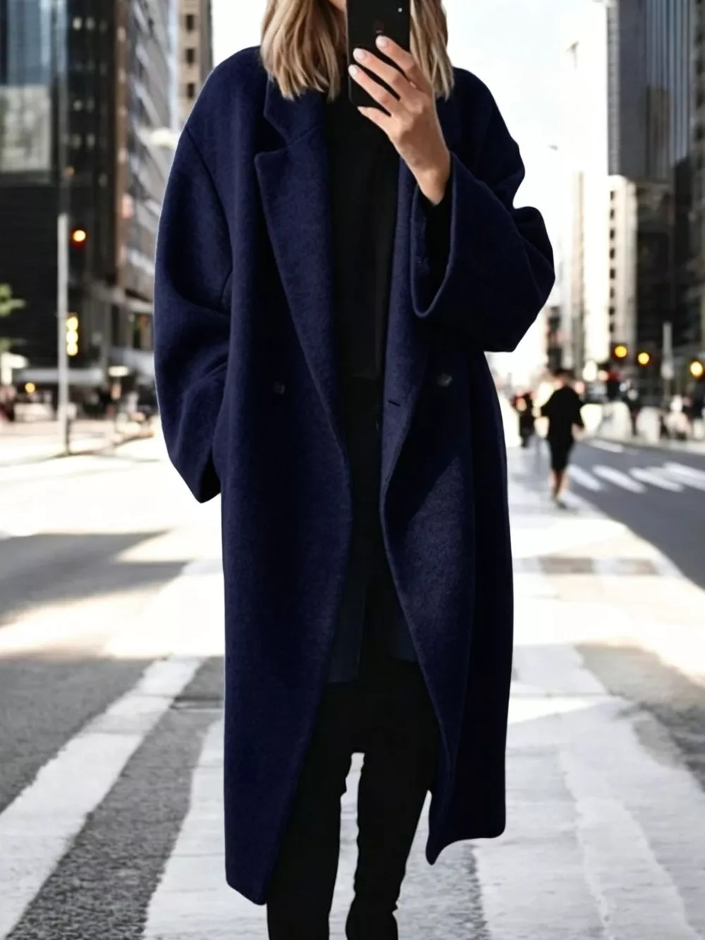 Full Size Lapel Collar Wool Blend Longline Coat Plus Size, image 10