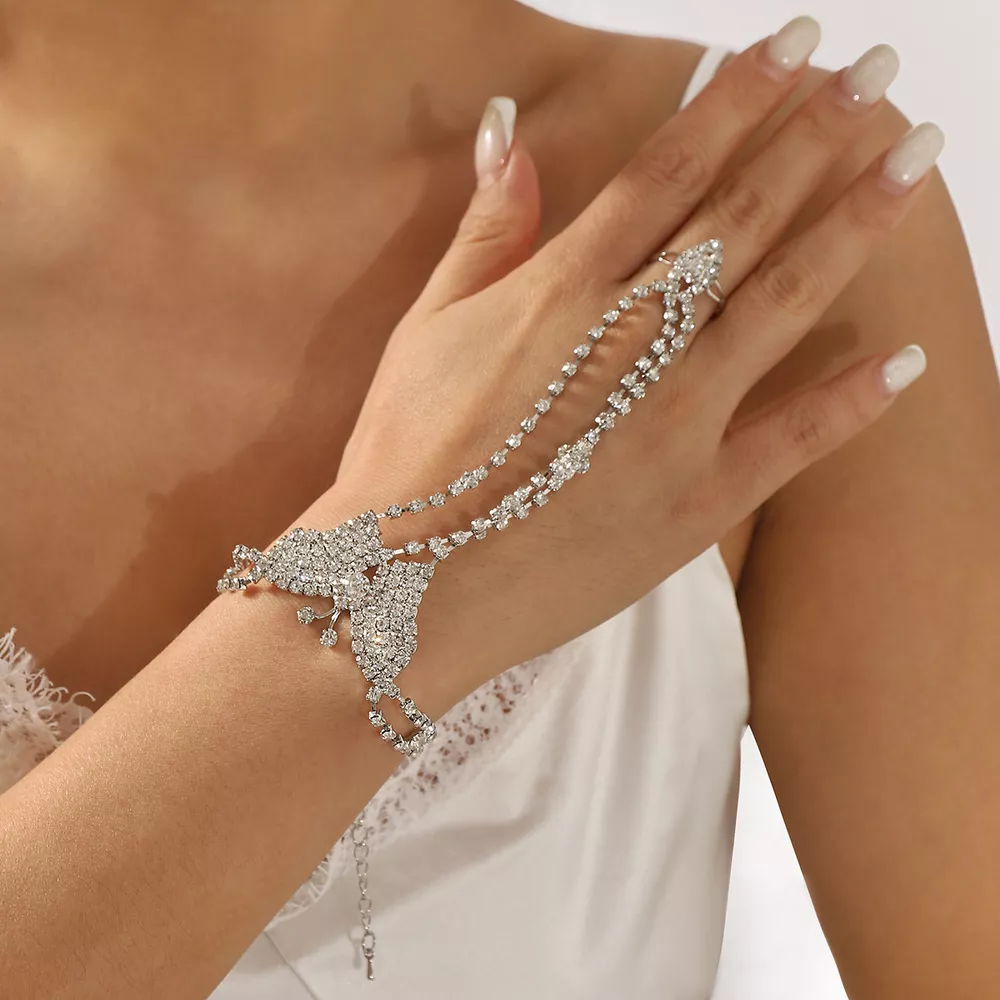 Rhinestone Butterfly Hand Chain Bracelet, image 2