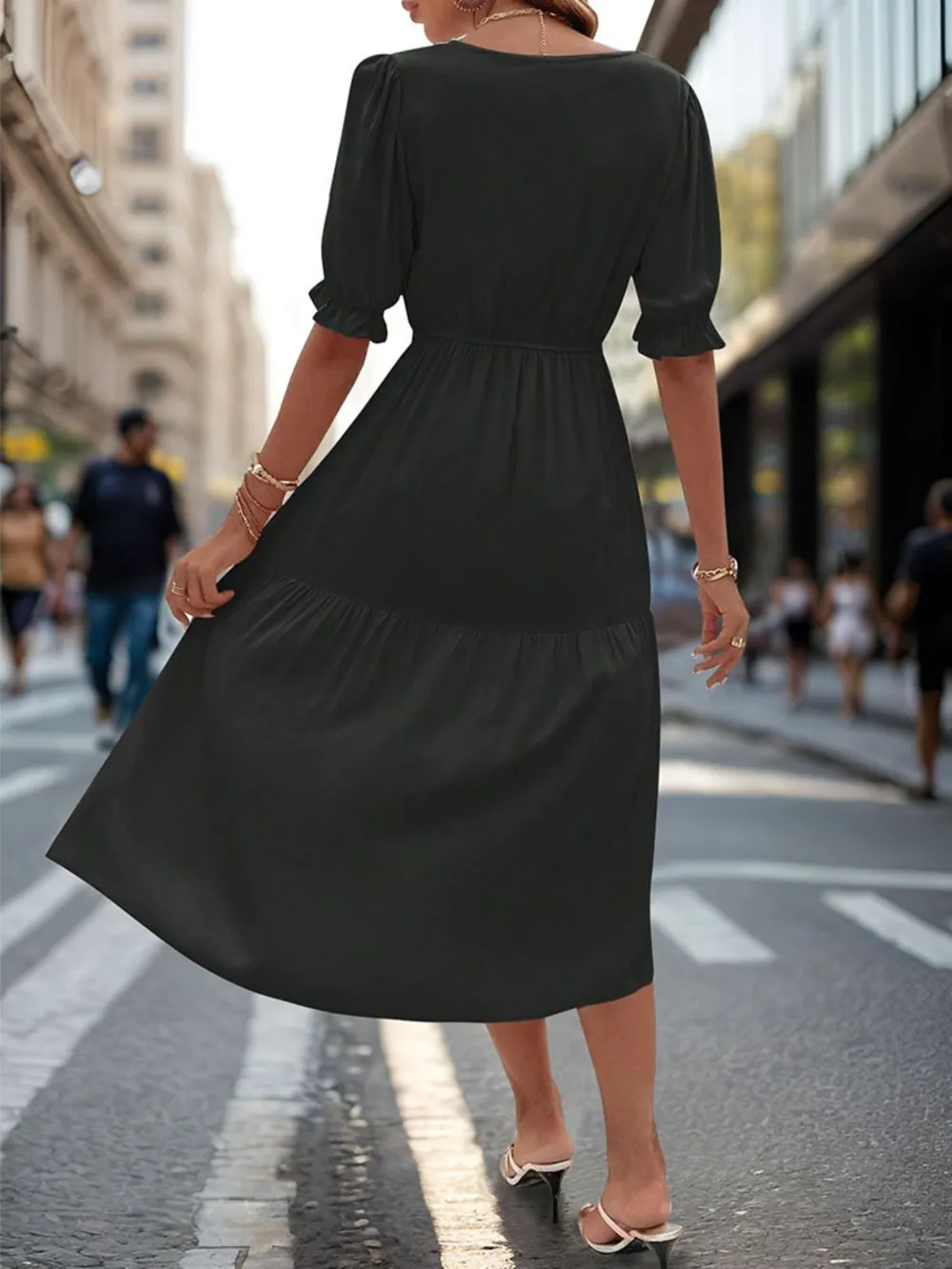 Ruched V-Neck Half Sleeve Midi Dress, image 13