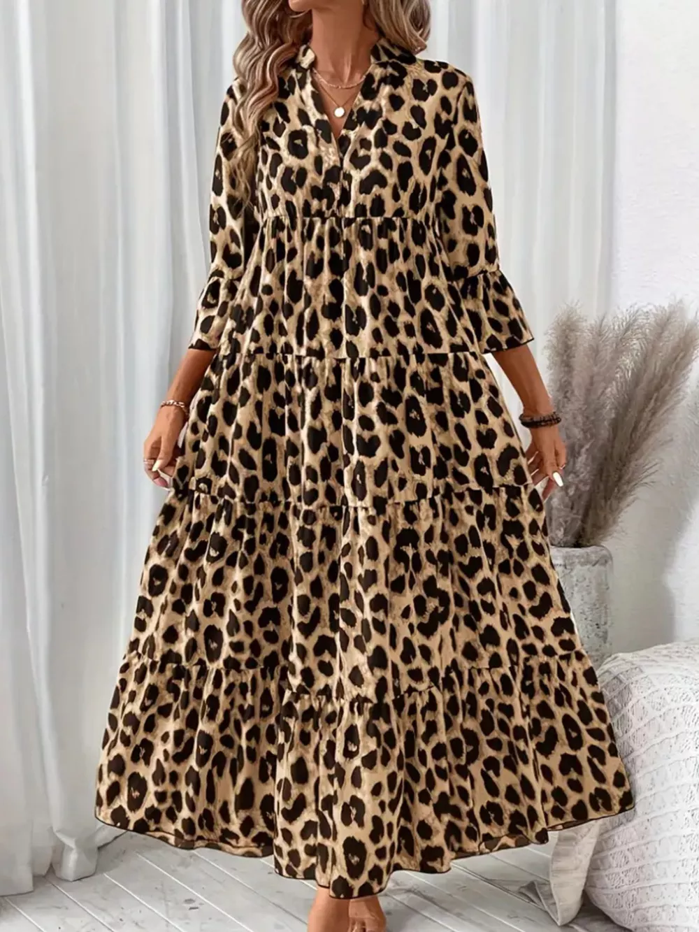 Leopard 3/4 Sleeve Midi Dress, image 9