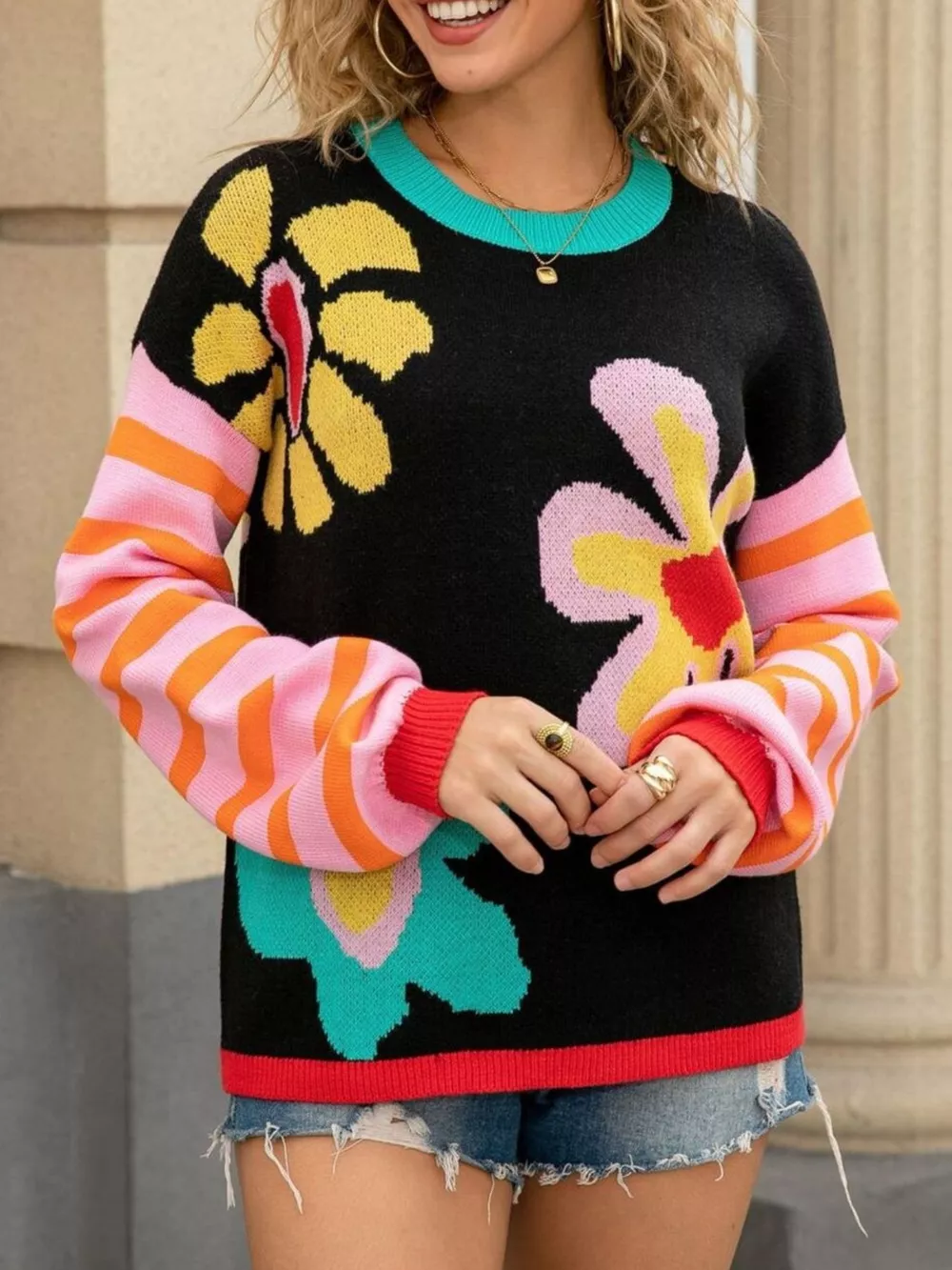 Floral Striped Crew Neck Sweater, image 19