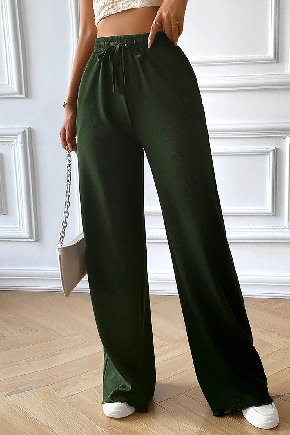 Drawstring Wide Leg Pants with Pocketed, image 12