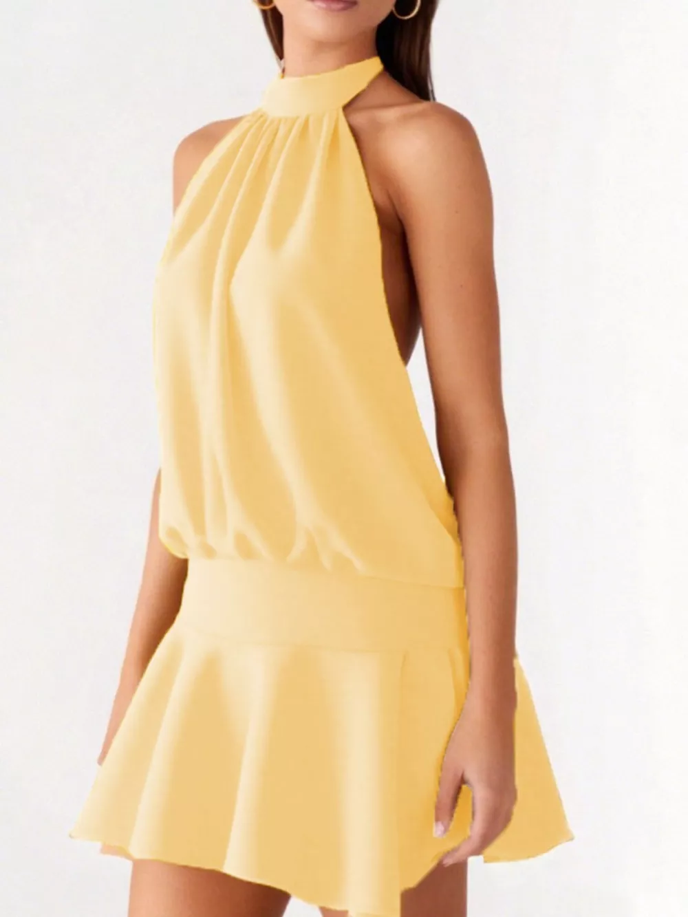 Backless Halter Neck Gathered Waist Dress, image 2