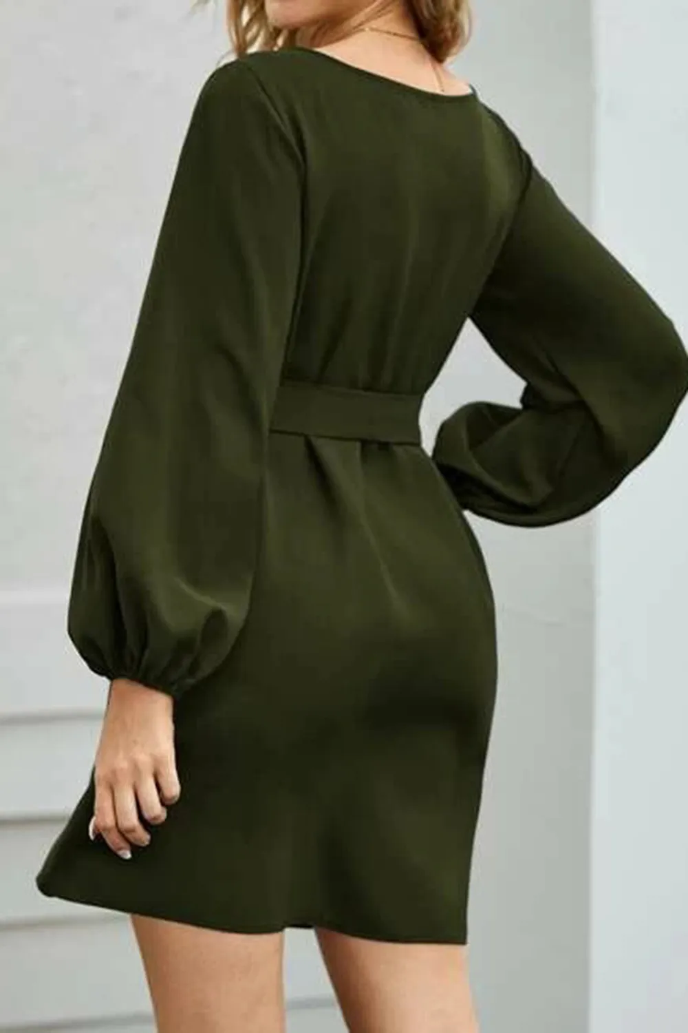 Tied Boat Neck Balloon Sleeve Mini Dress, image 21