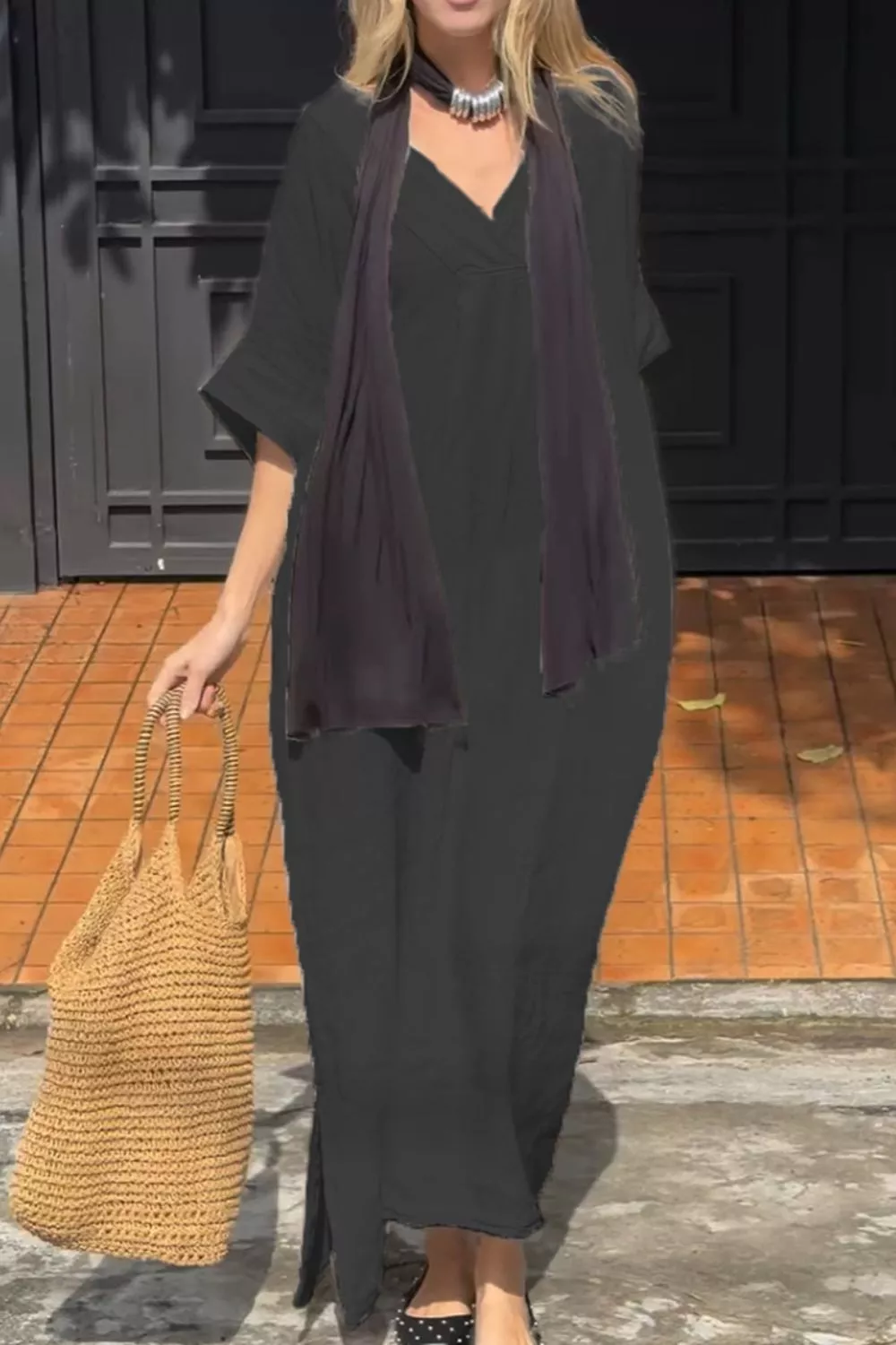 Full Size V-Neck Maxi Dress with Flowy Silhouette Plus Size, image 9