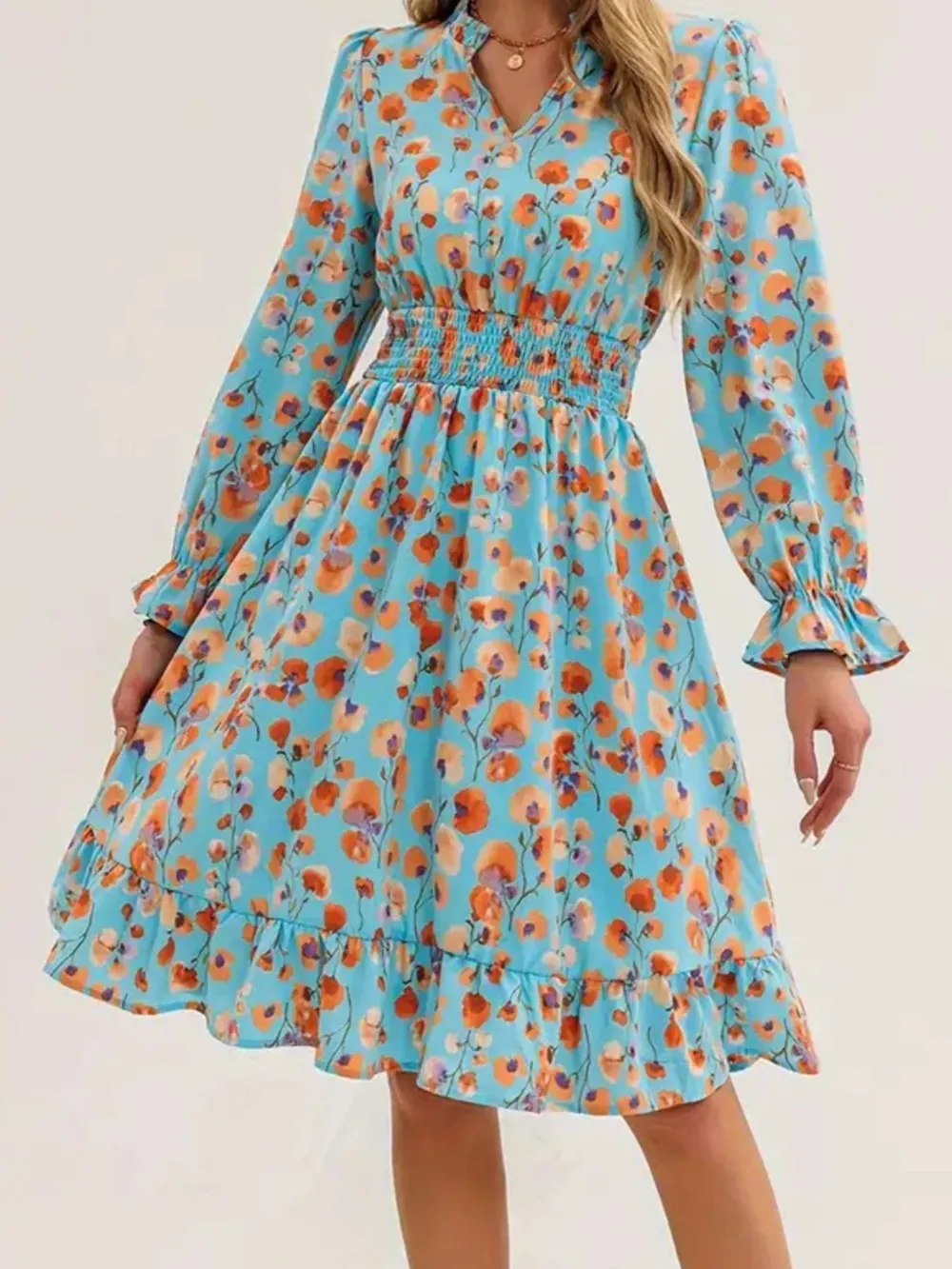 Floral Print Flounce Sleeve Ruffle Hem Dress, image 19