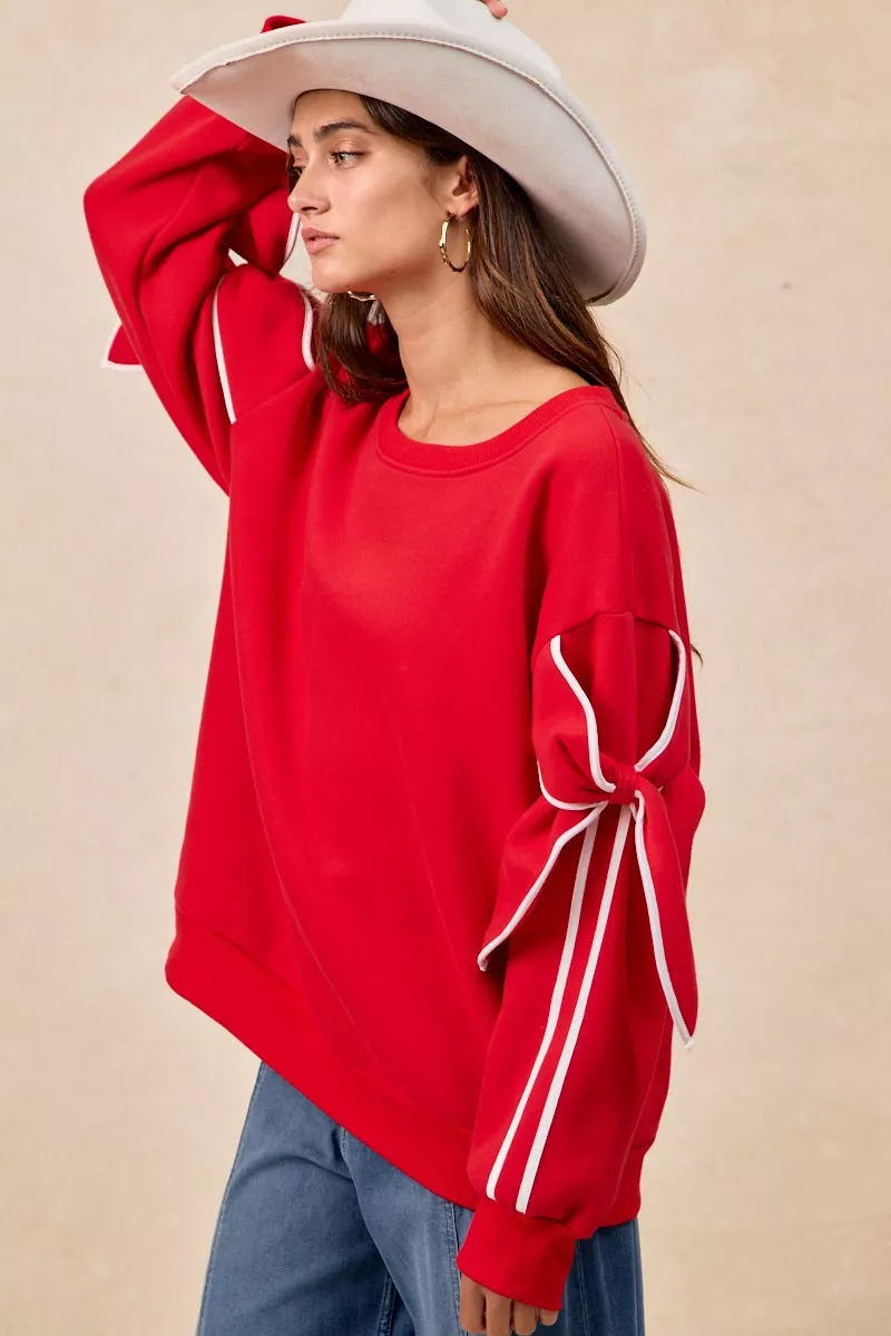 Bow Detail Sleeves Fleece Sweatshirt, image 7