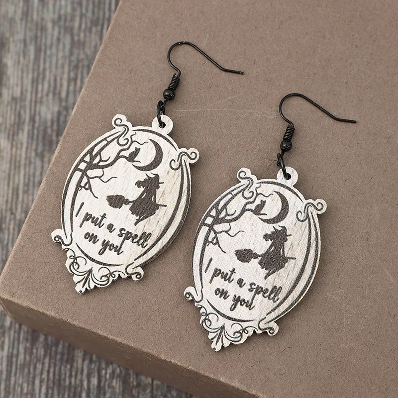 Witch Wooden Dangle Earrings, image 3