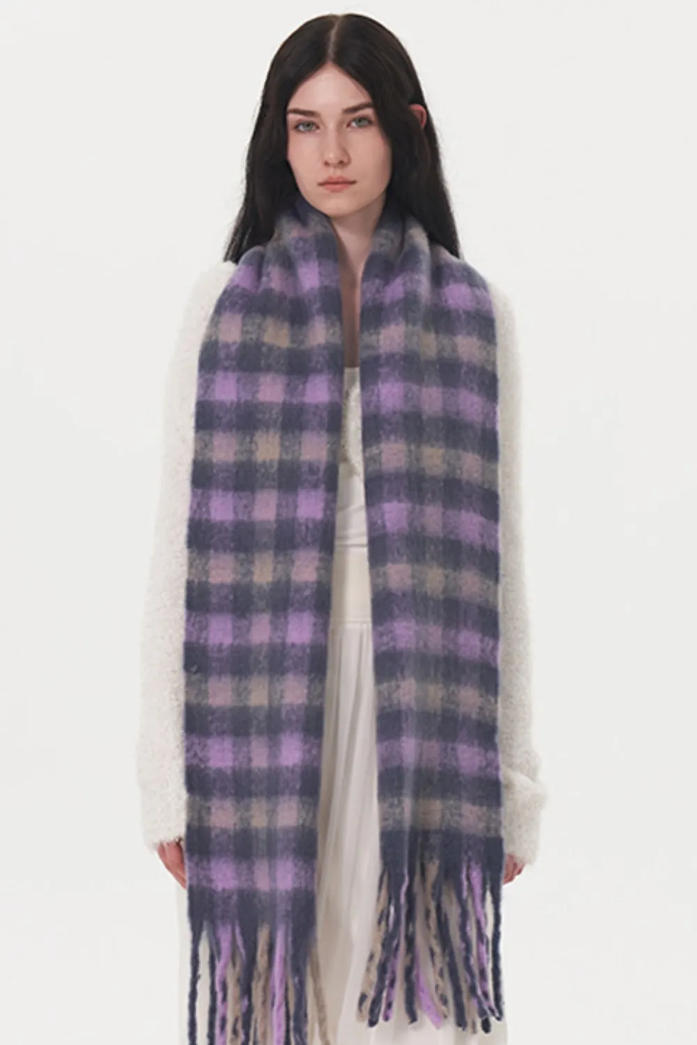Fringe Plaid Polyester Scarf, image 3