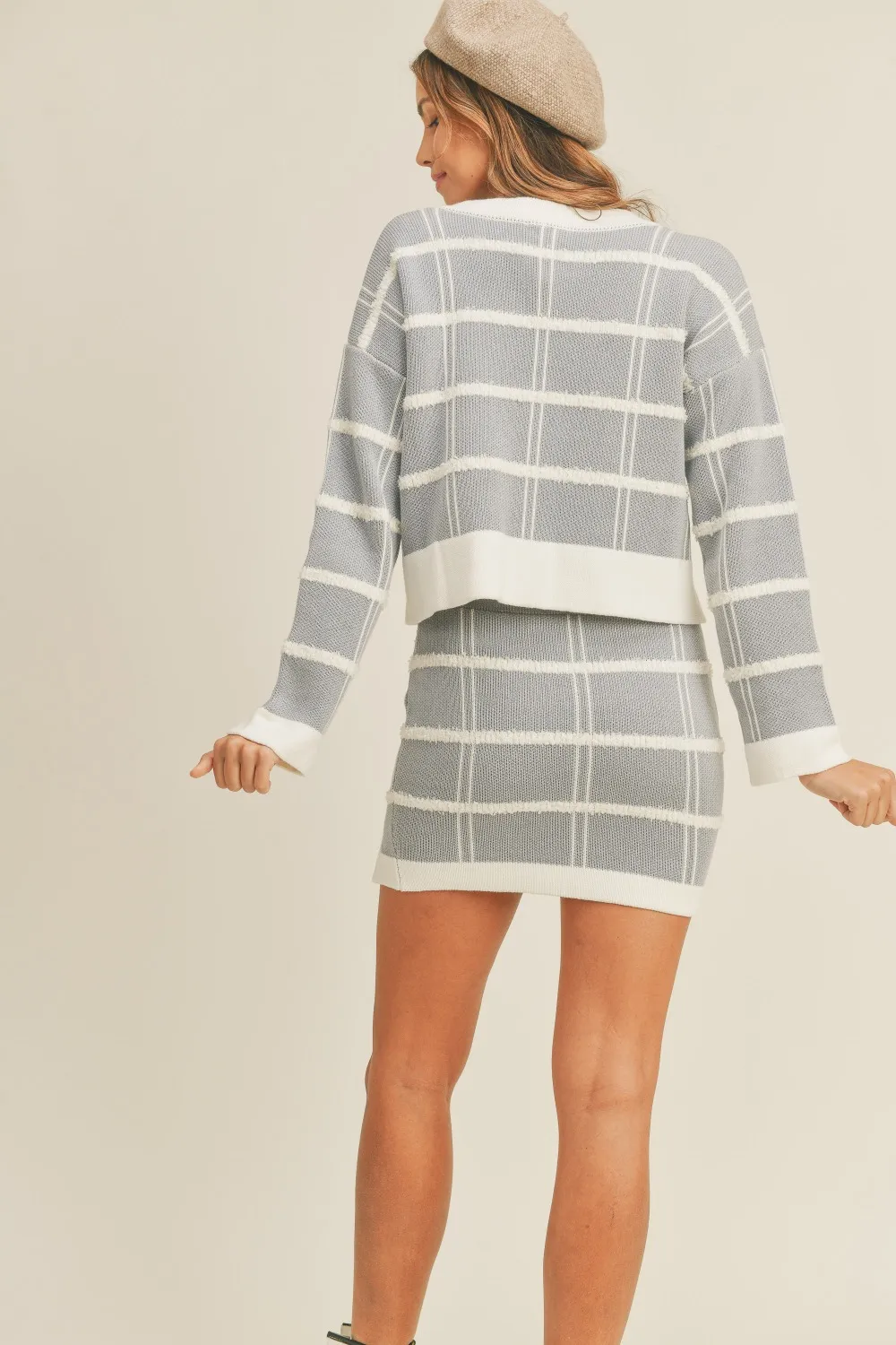 Plaid Button Down Sweater Cardigan and Mini Skirt Set, image 5