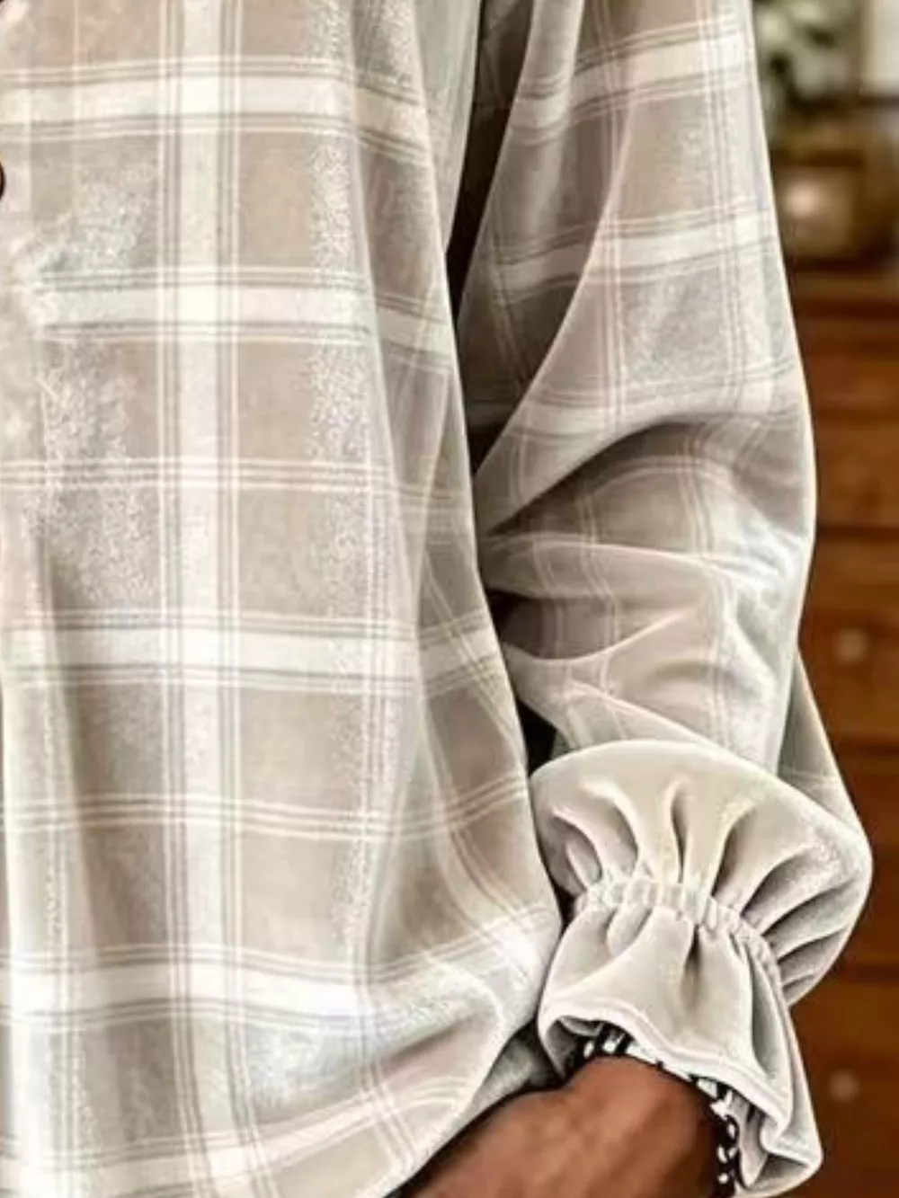 Full Size Plaid Velvet Flounce Sleeve Blouse Plus Size, image 20