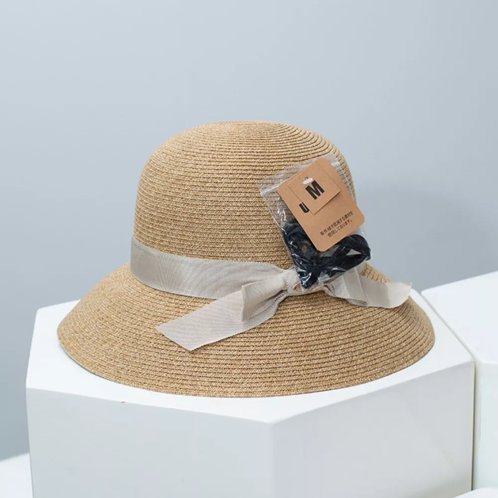 Straw Sun Hat with Ribbon Accent, image 3