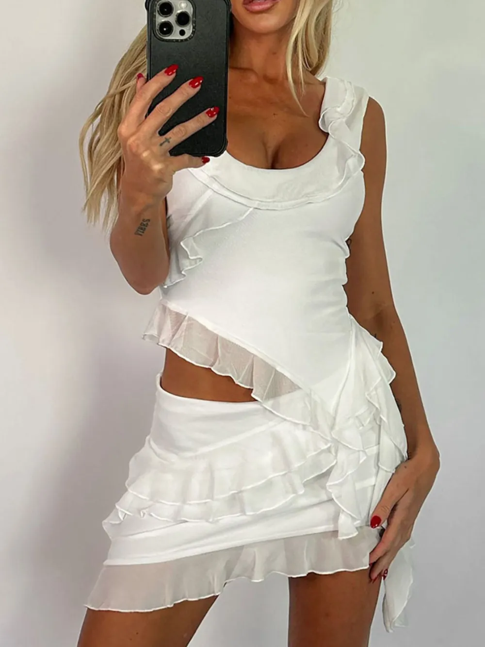 Ruffled Scoop Neck Tank and Skirt Set, image 11