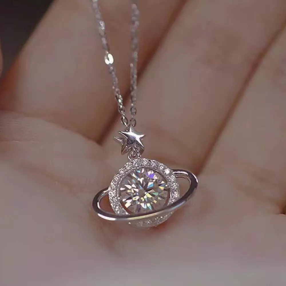 1 Carat 925 Sterling Silver Moissanite Planet Necklace, image 2