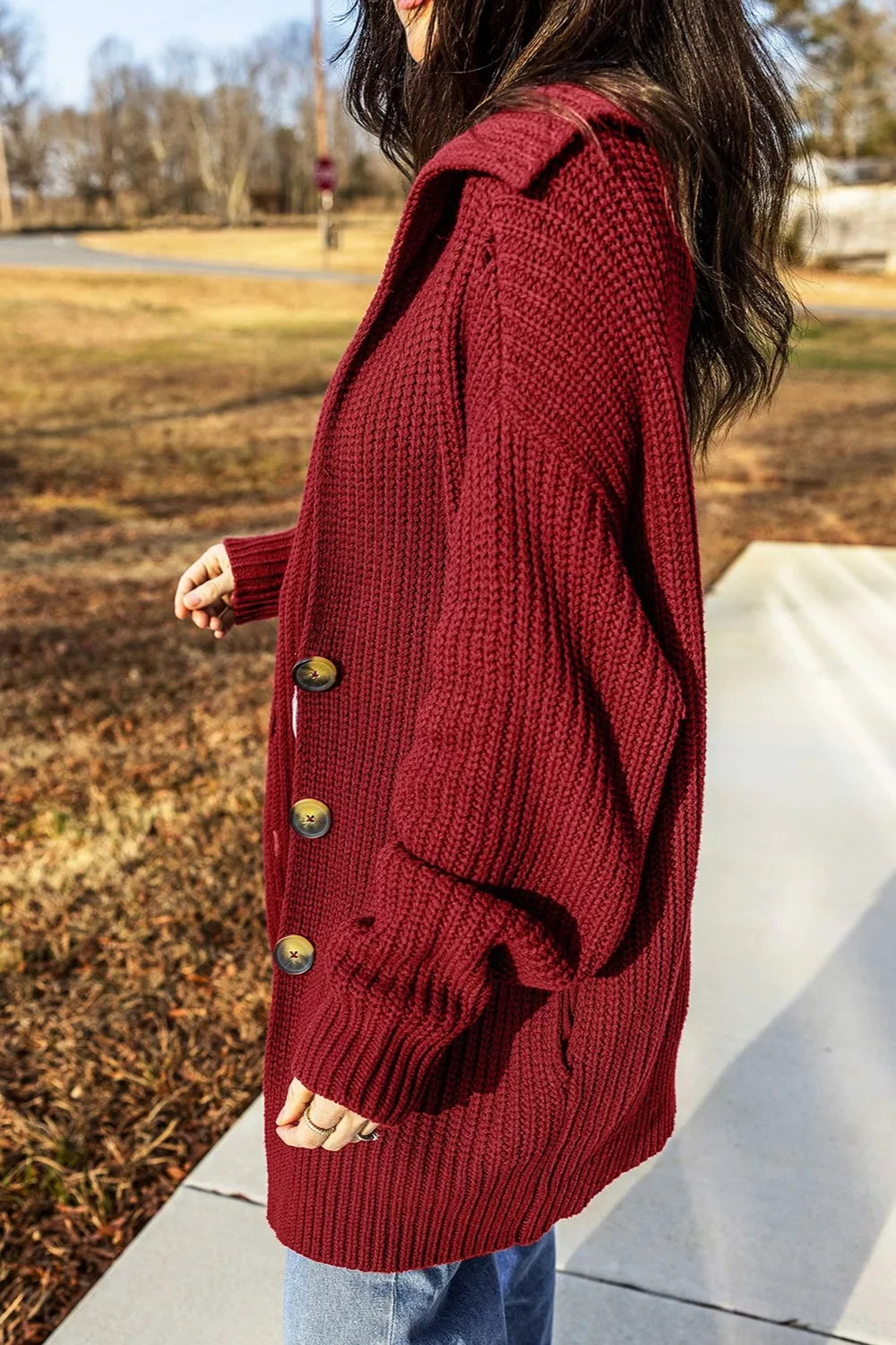 Solid Color Knit Oversized Button Front Sweater Cardigan, image 3