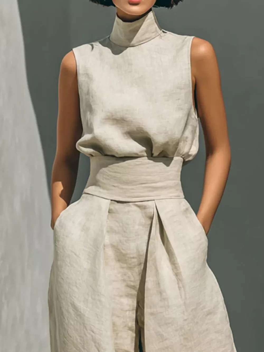 Turtleneck Sleeveless Top and Pants Set, image 3