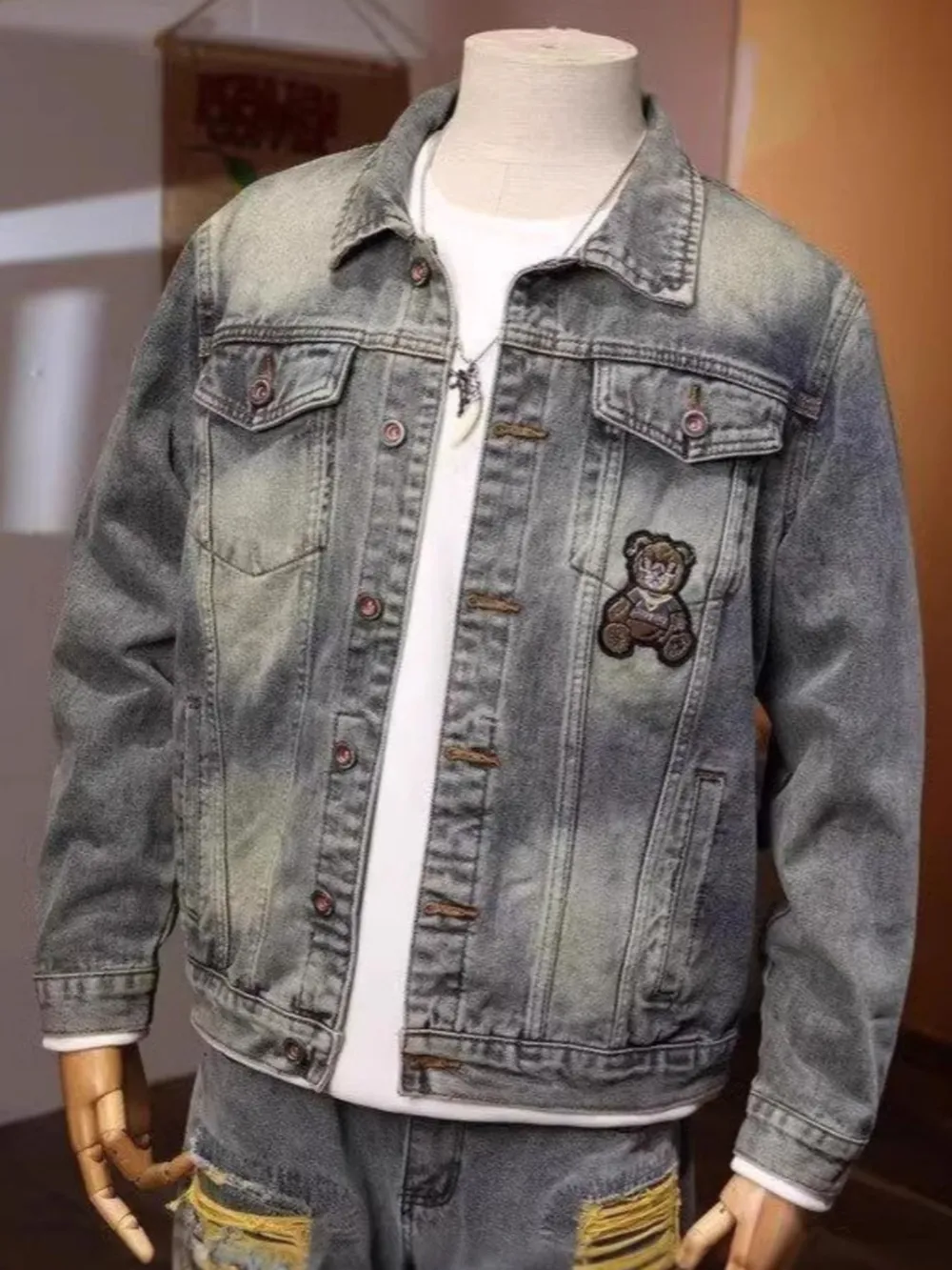 Men's Plus Size Button Up Long Sleeve Denim Jacket, image 3