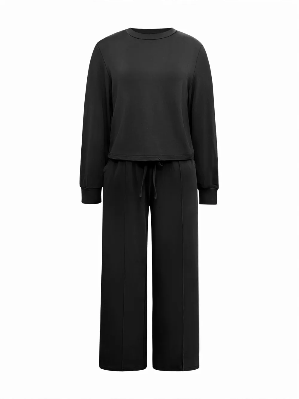 Solid Color Long Sleeve Top & Wide Leg Pants Set, image 9