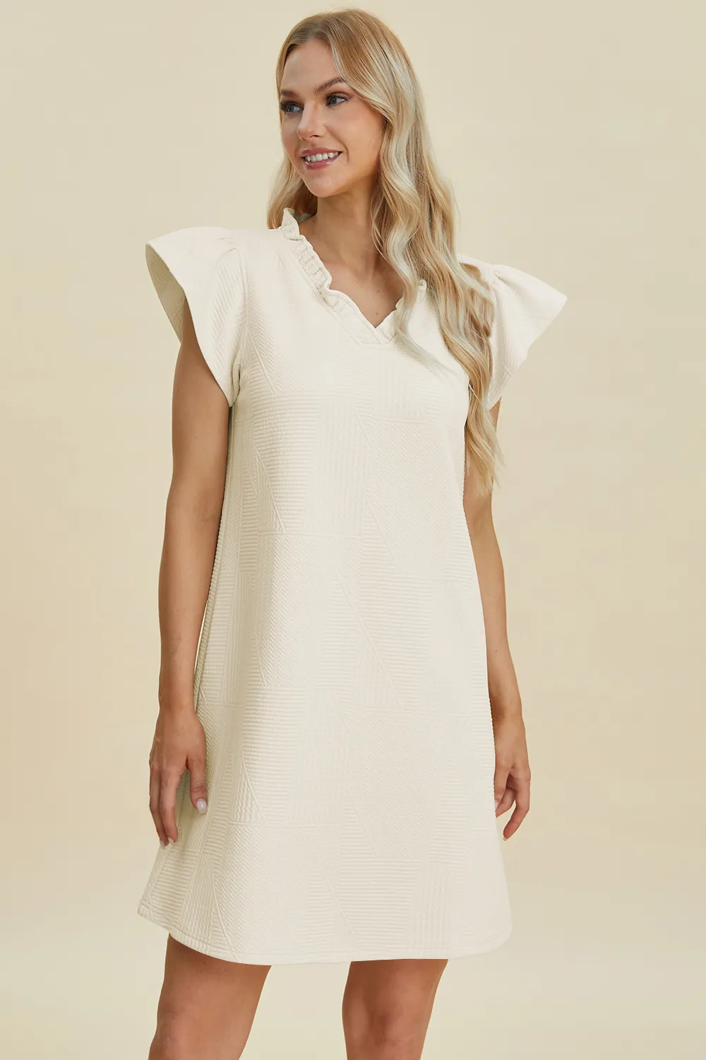 Full Size Ruffled V-Neck Cap Sleeve Dress, image 22