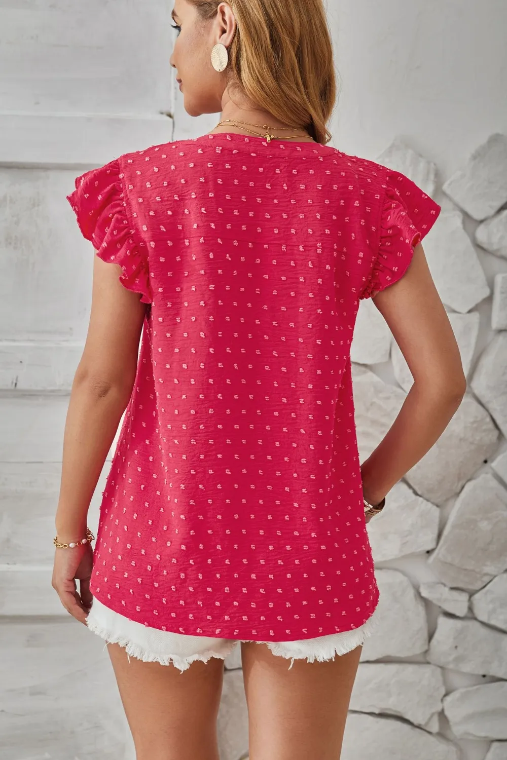 Swiss Dot Ruffled Cap Sleeve T-Shirt, image 5
