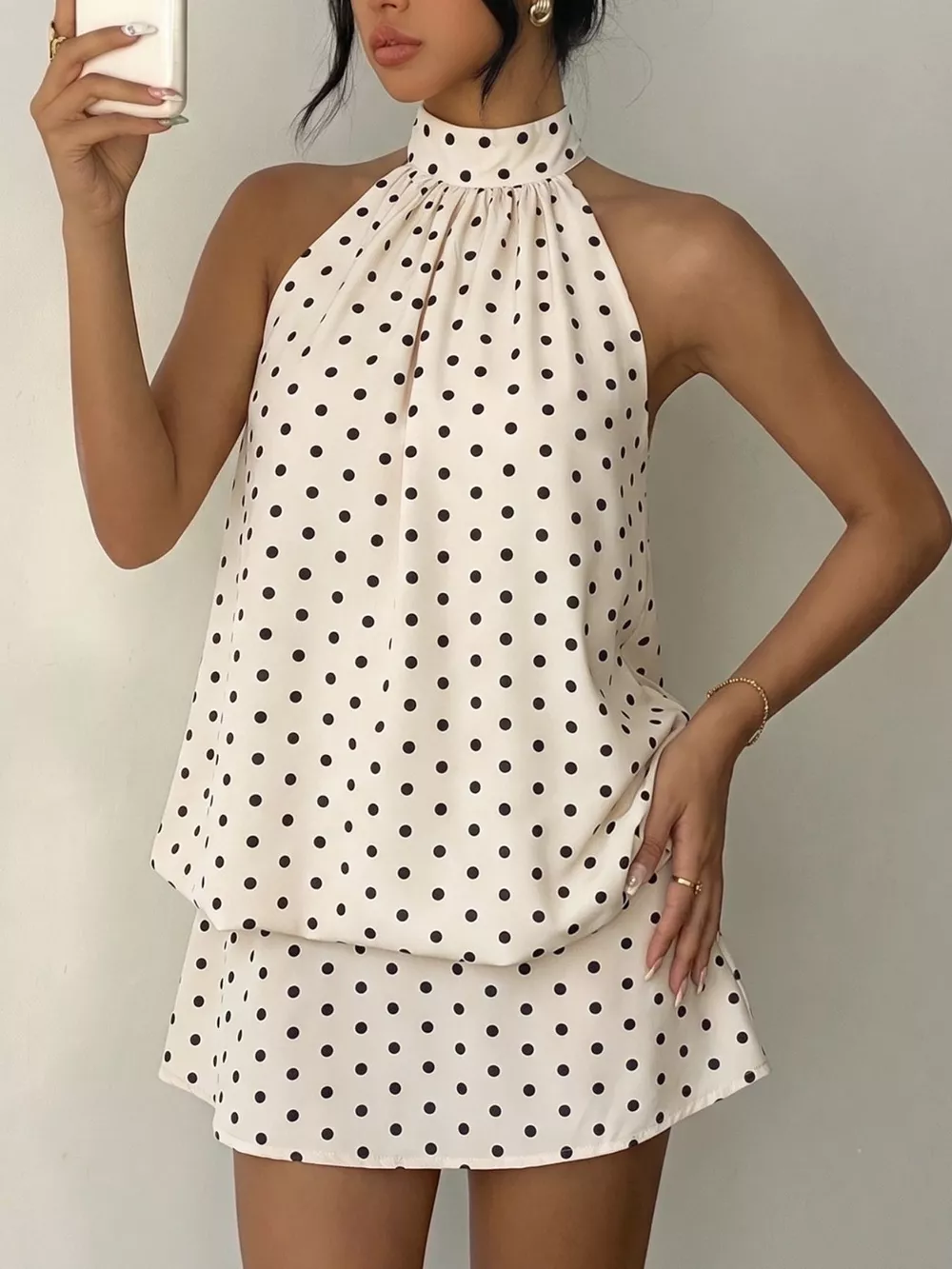 Polka Dot Halter Neck Mini Dress