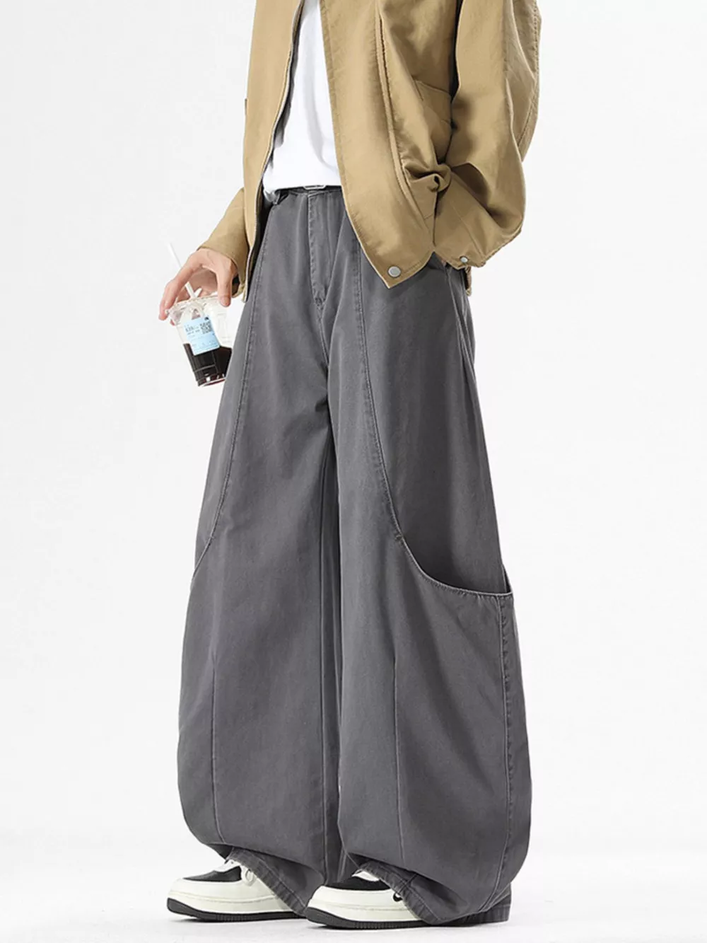 Men's Wide Leg Casual Cargo Pants, image 2