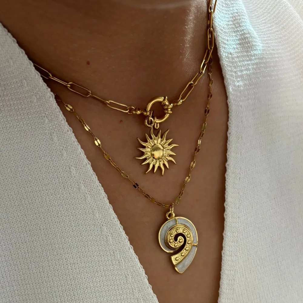 2-Piece 18K Gold-Plated Sun & Wave Pendant Necklace, image 2