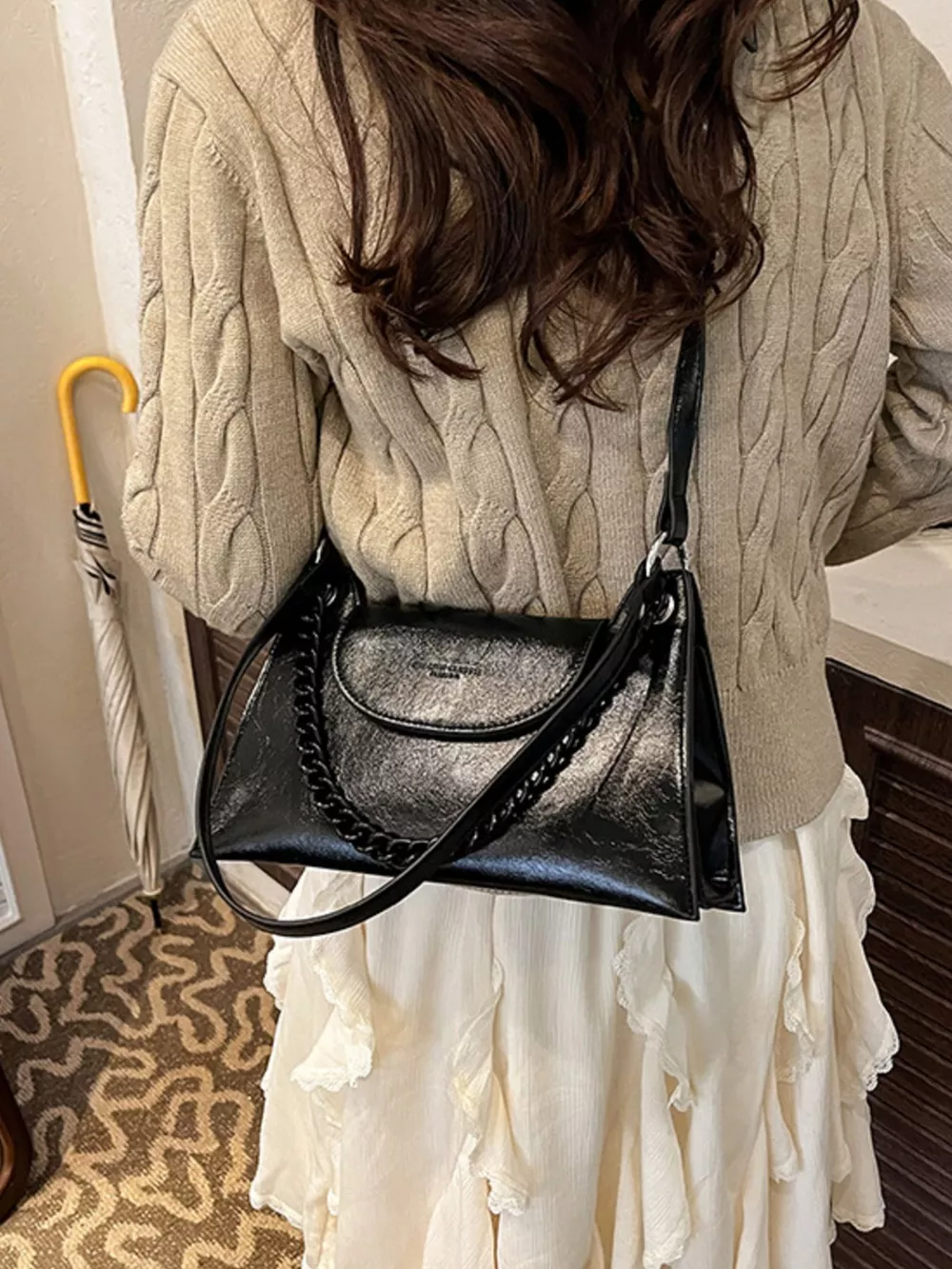 Chain Decor Flap Crossbody Bag, image 3