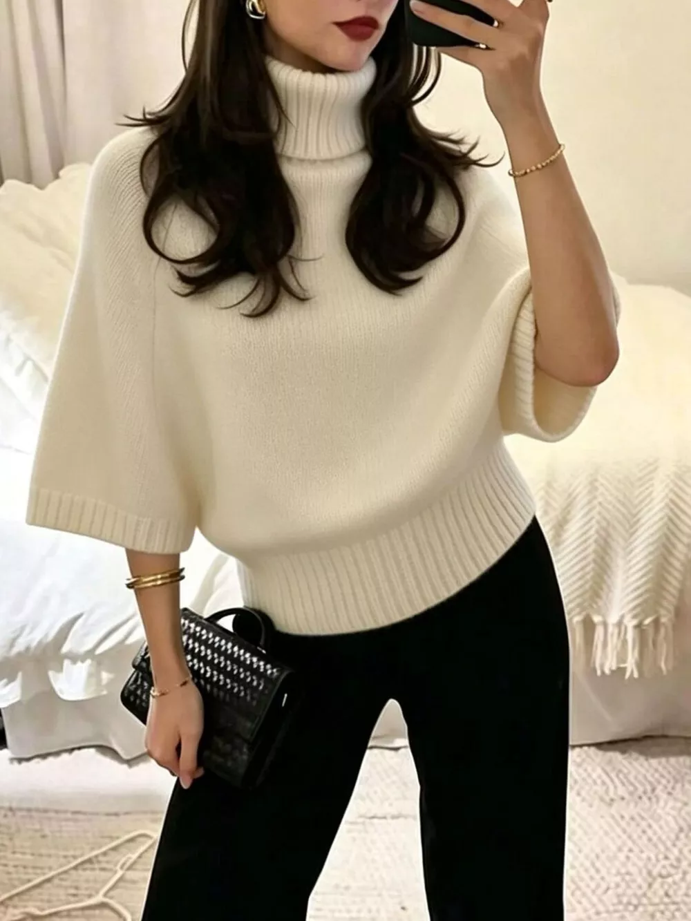 Turtleneck Batwing Sleeve Sweater