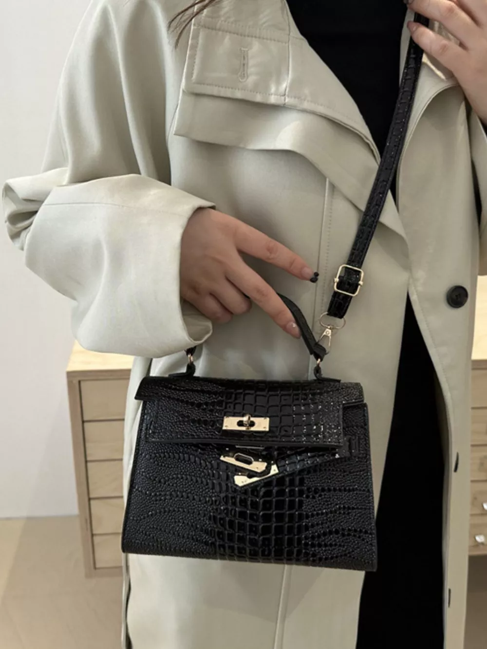 Embossed Flap Crossbody Bag