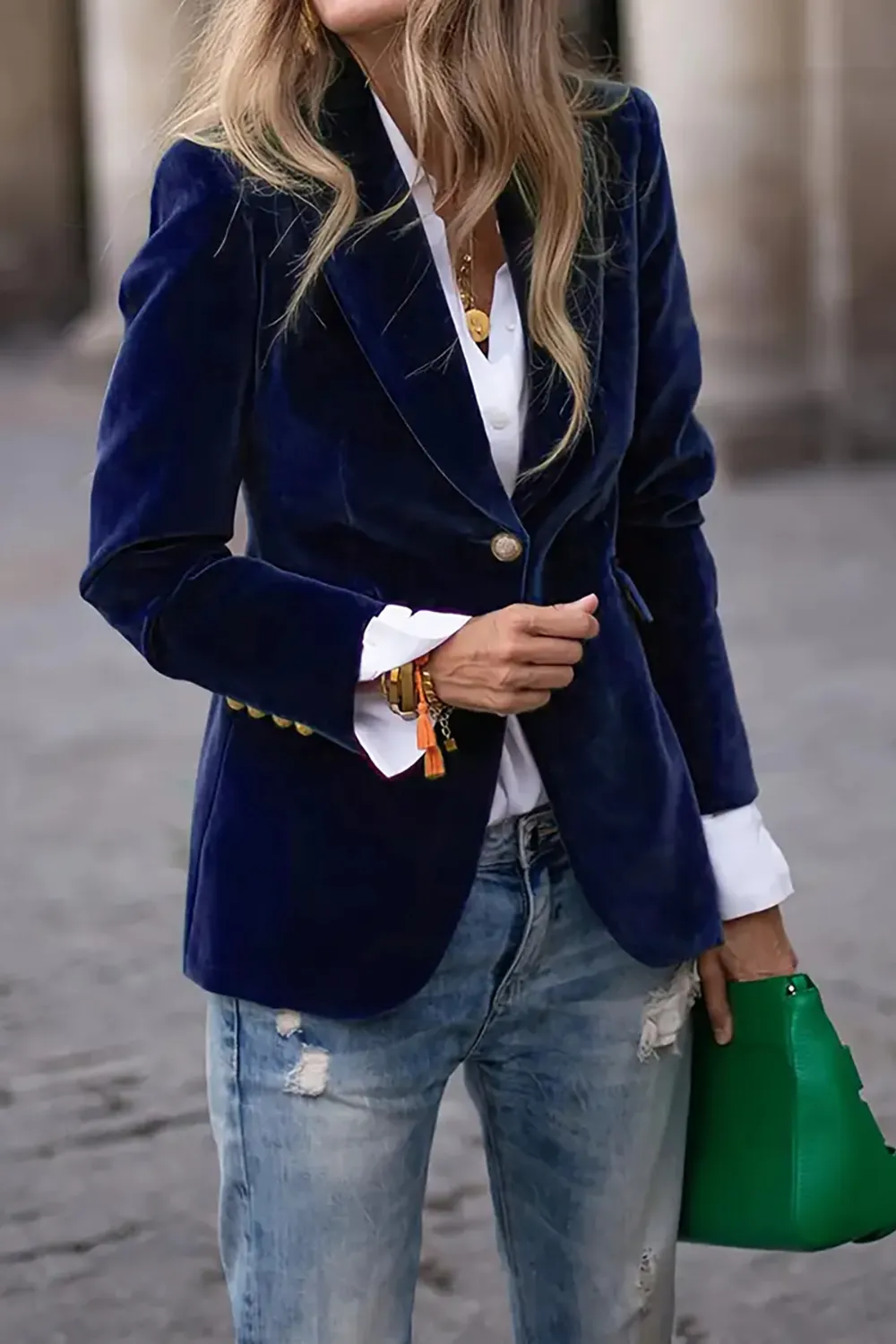 One Button Lapel Collar Long Sleeve Blazer, image 8