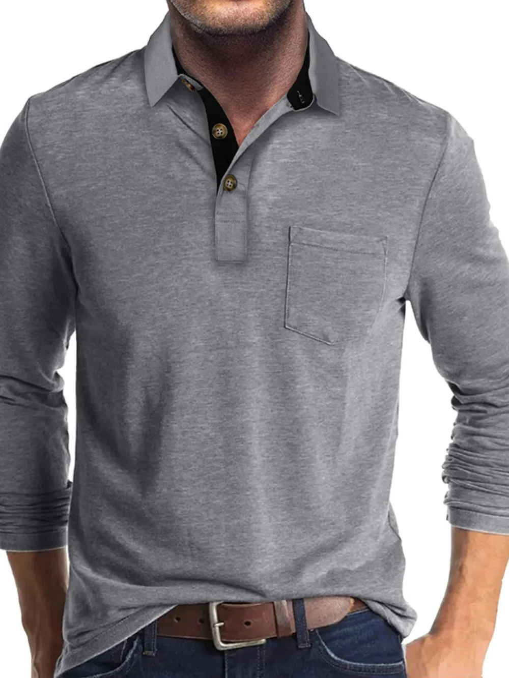 Men's Full Size Long Sleeve Pocket Polo Shirt Plus Size, image 7