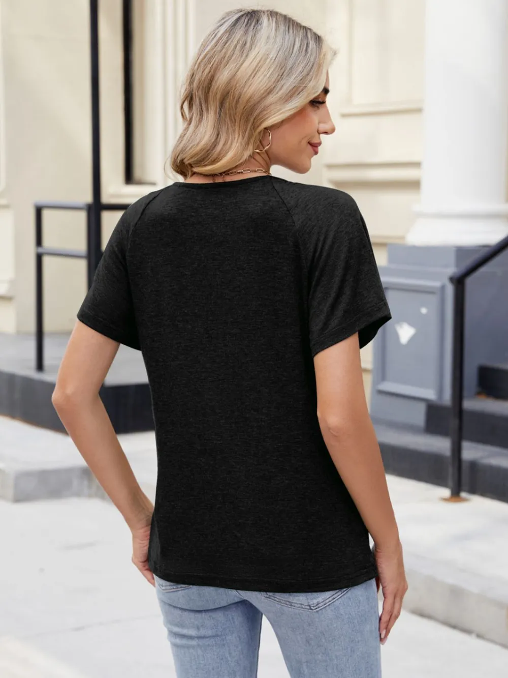 Lace Detail Round Neck Short Sleeve Blouse, image 5