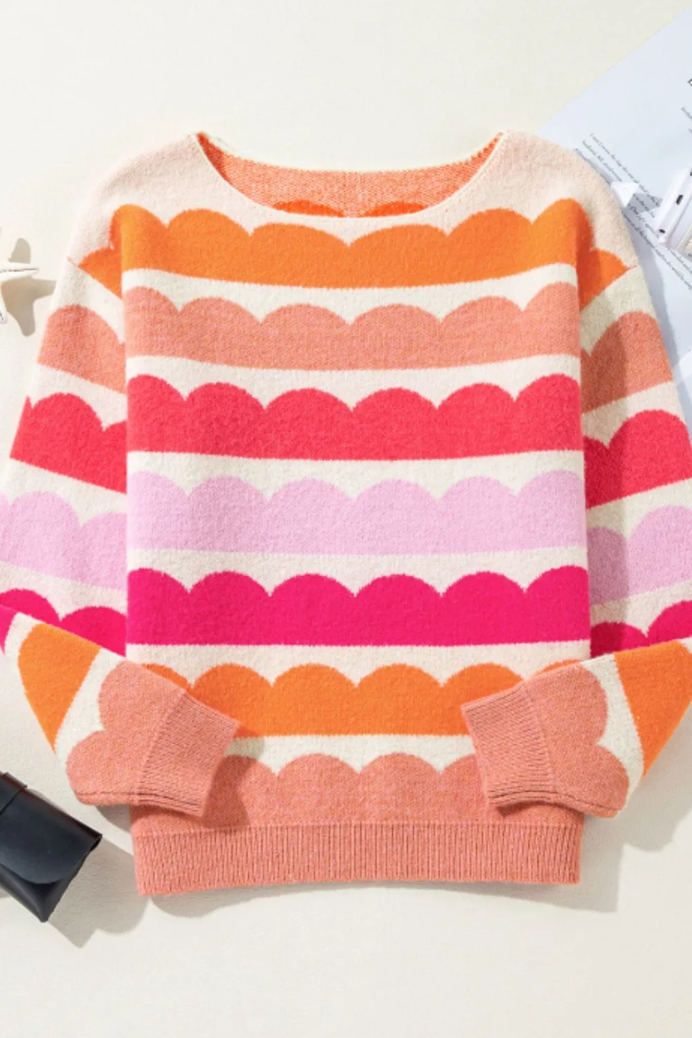 Contrast Boat Neck Long Sleeve Sweater, image 8