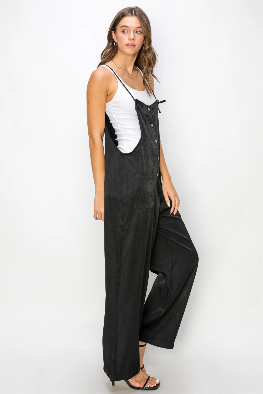 Half Button Sleeveless Straight Jumpsuit, image 3