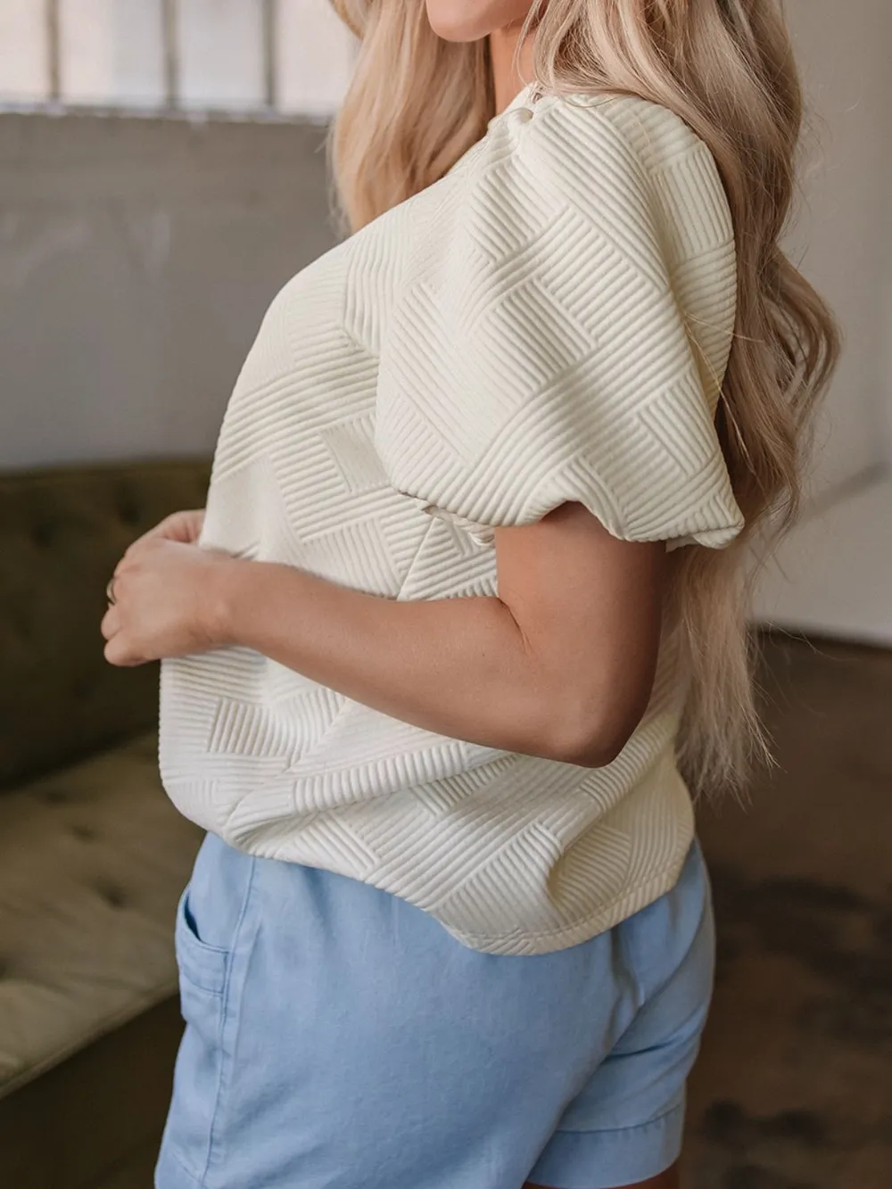 Textured Puff Sleeve T-Shirt, image 7