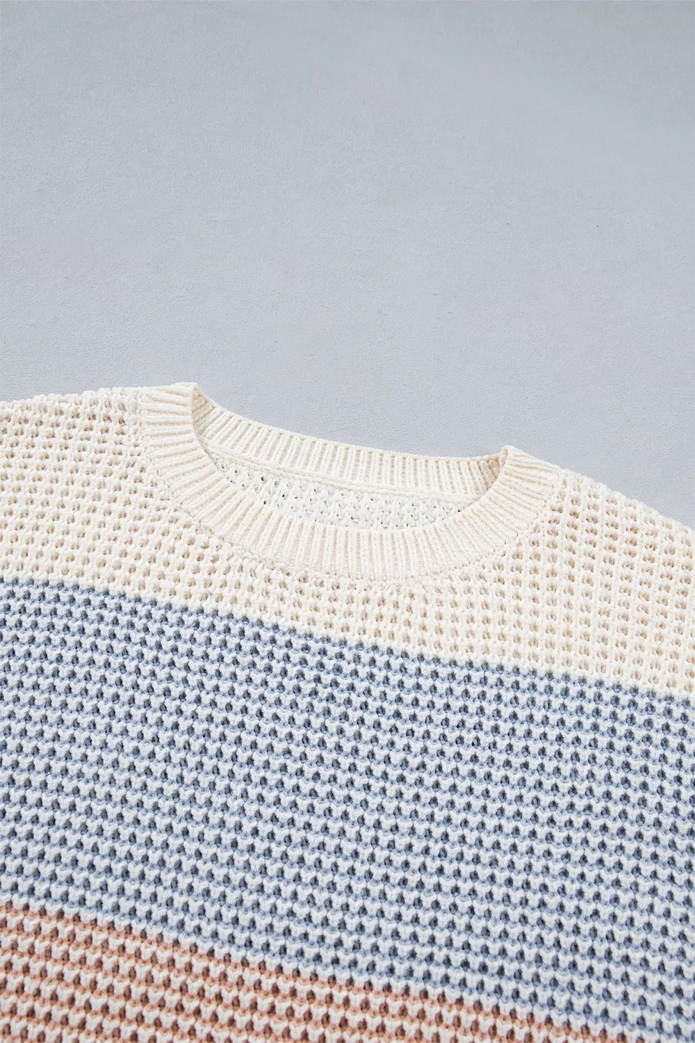Color Block Waffle Knit Drop Shoulder Round Neck Long Sleeve Sweater, image 13