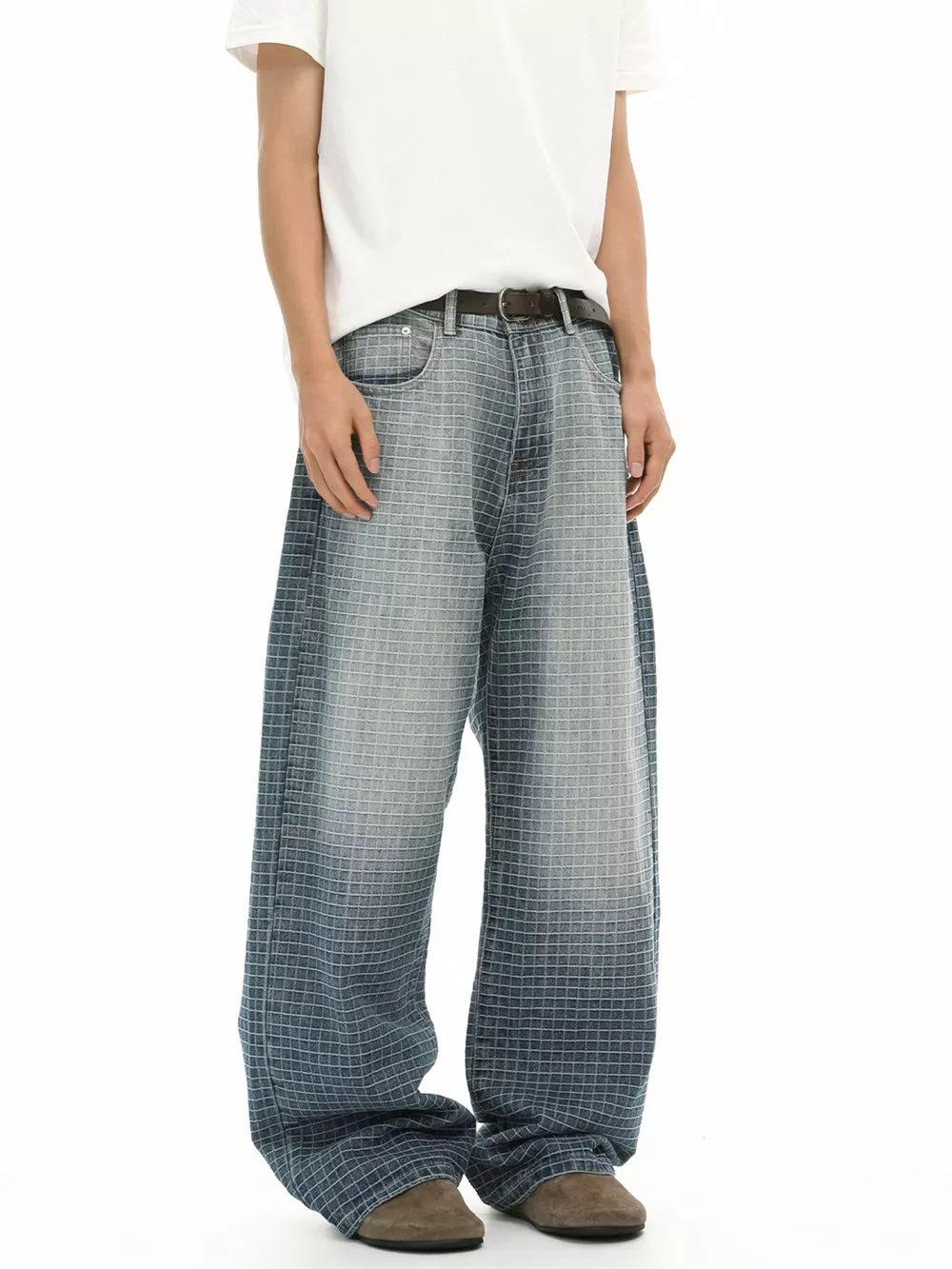 Men's Plaid Relaxed Fit Jeans, image 6