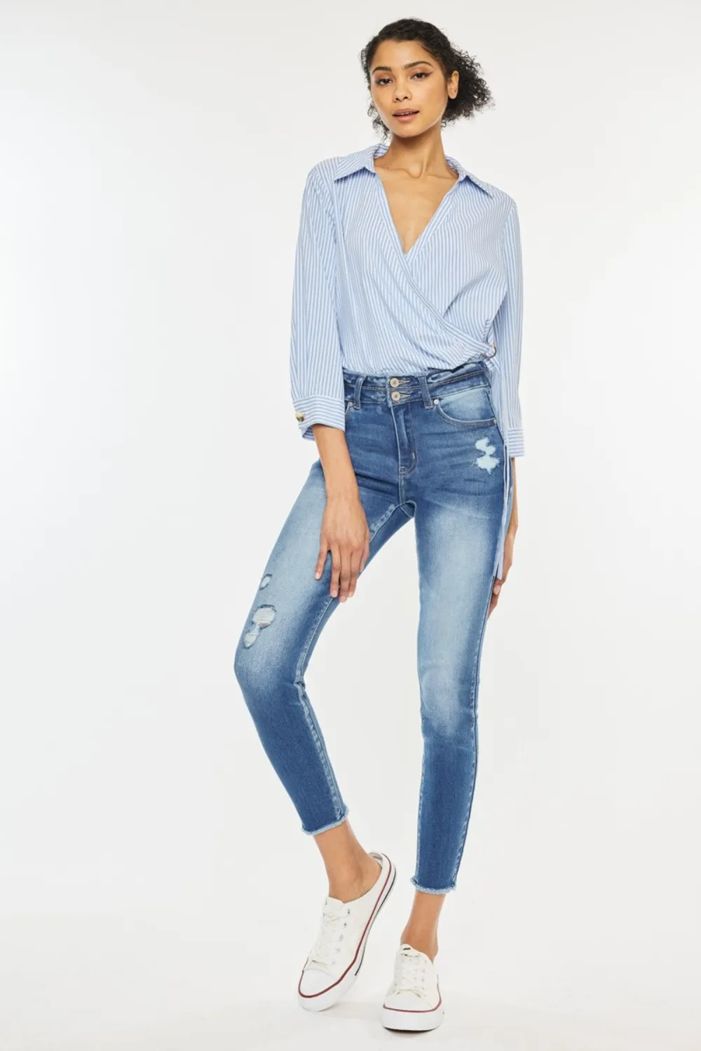 Distressed Raw Hem High Waist Jeans, image 2