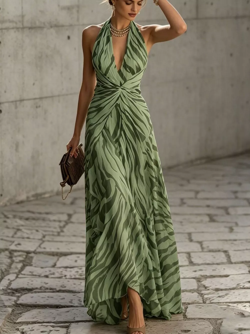Halter Neck Ruched Maxi Dress, image 4