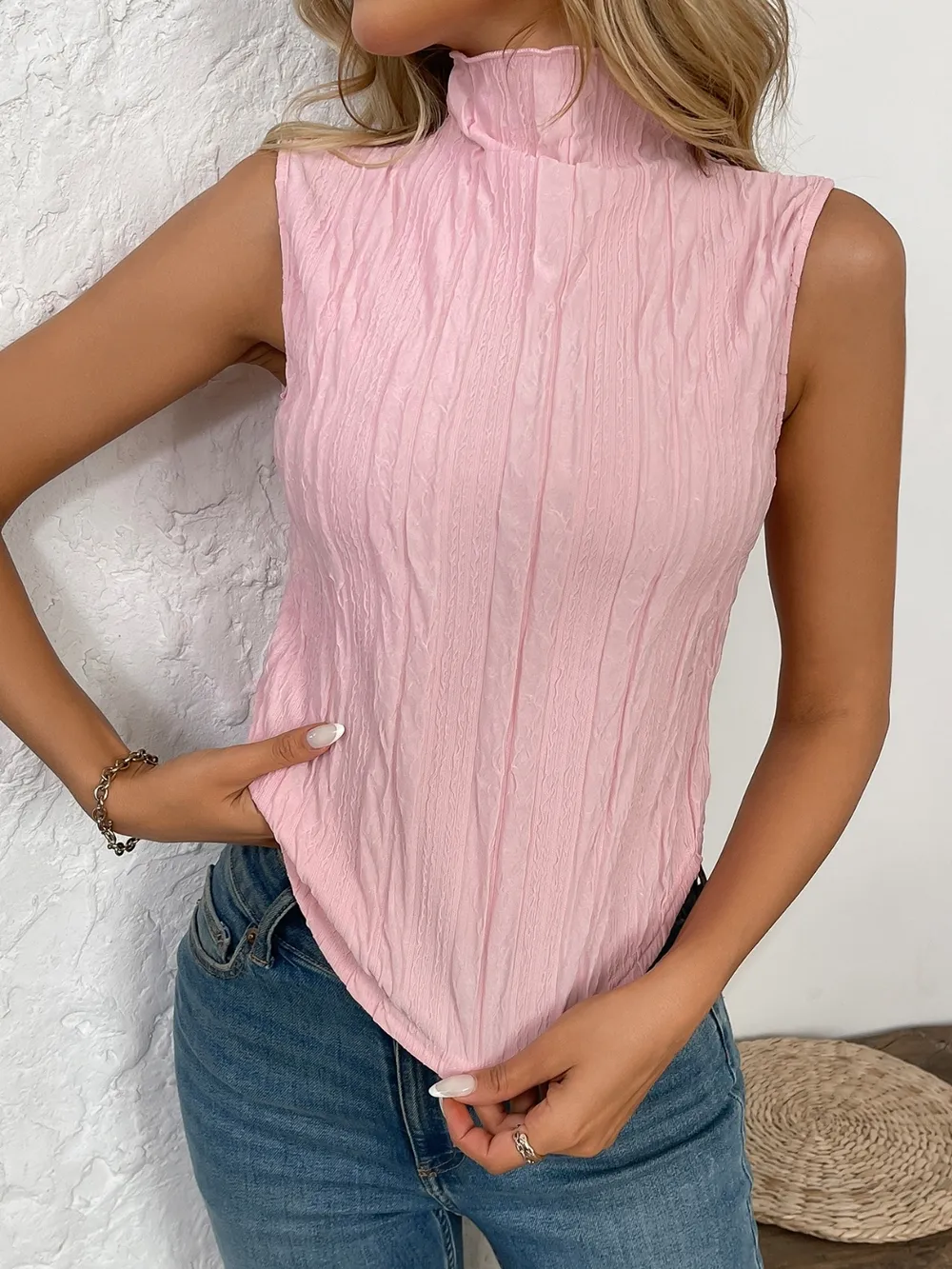Texture Turtleneck Sleeveless Top, image 22