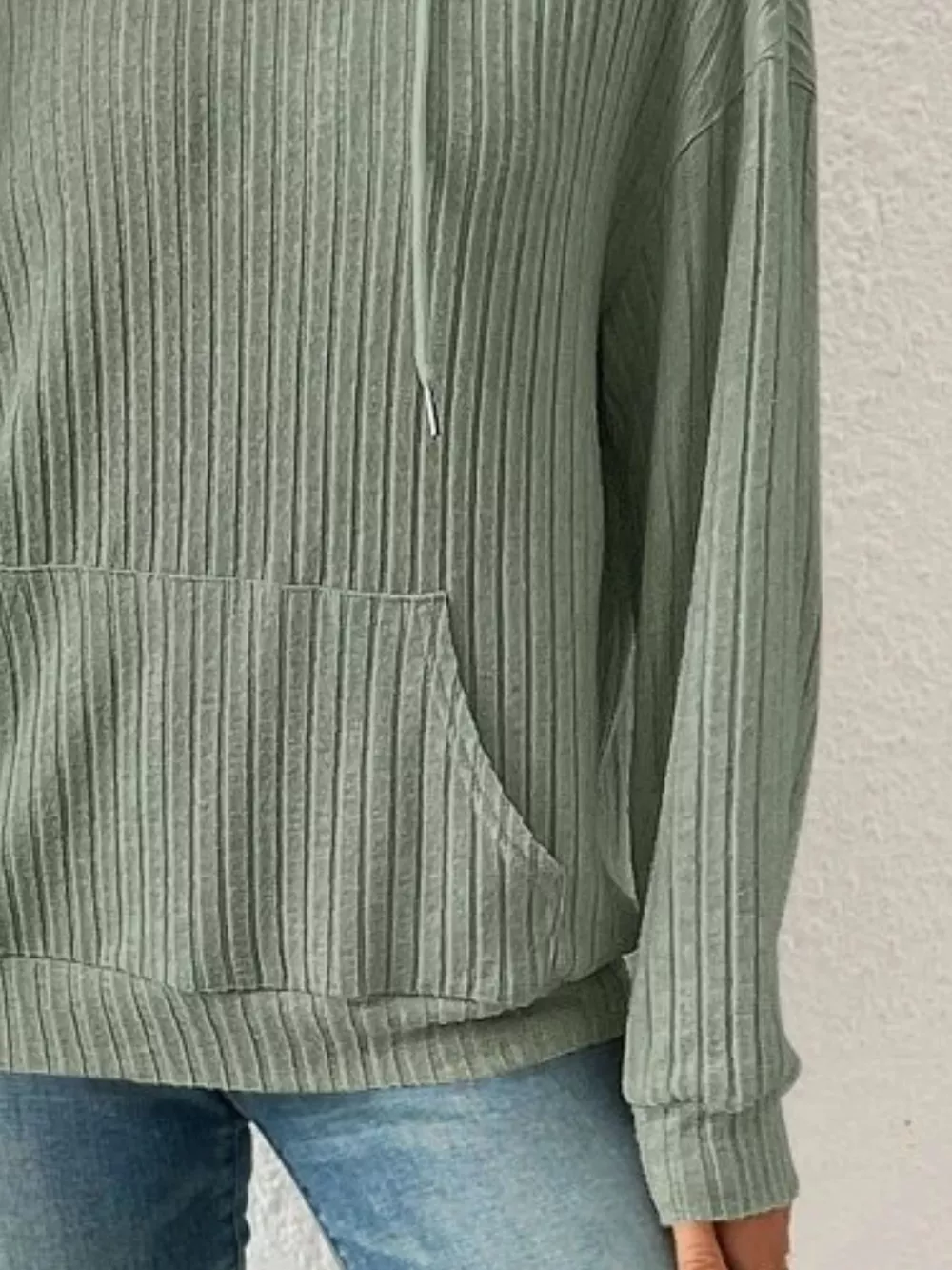 Ribbed Knit Long Sleeve Drawstring Hoodie, image 12