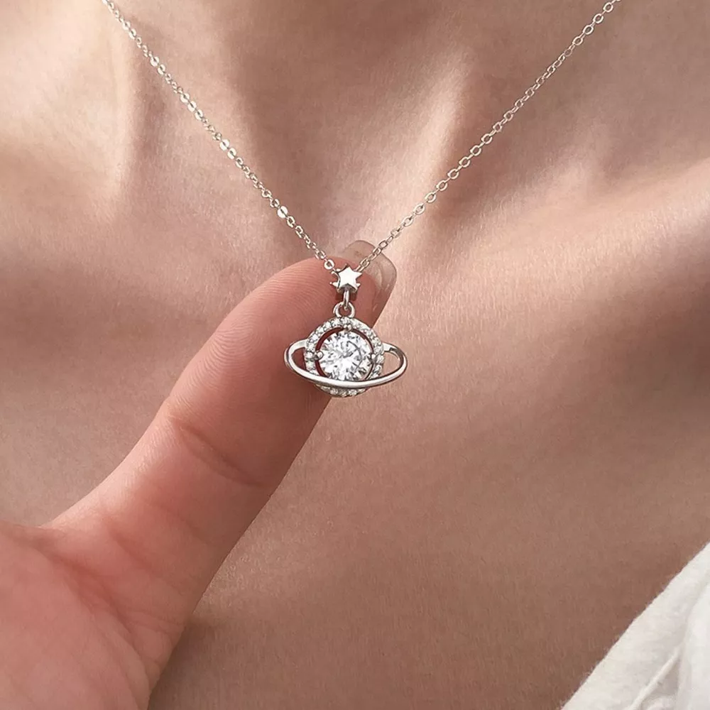 1 Carat 925 Sterling Silver Moissanite Planet Pendant Necklace, image 5